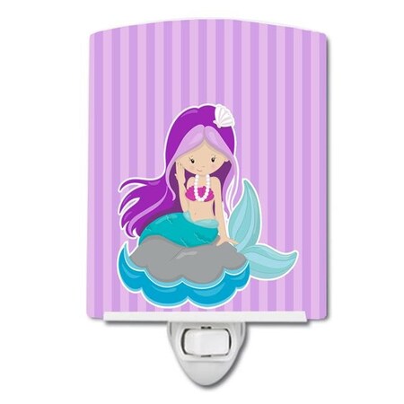 Carolines Treasures Carolines Treasures BB8831CNL Beach Mermaid Purple Hair No.3 Ceramic Night Light BB8831CNL